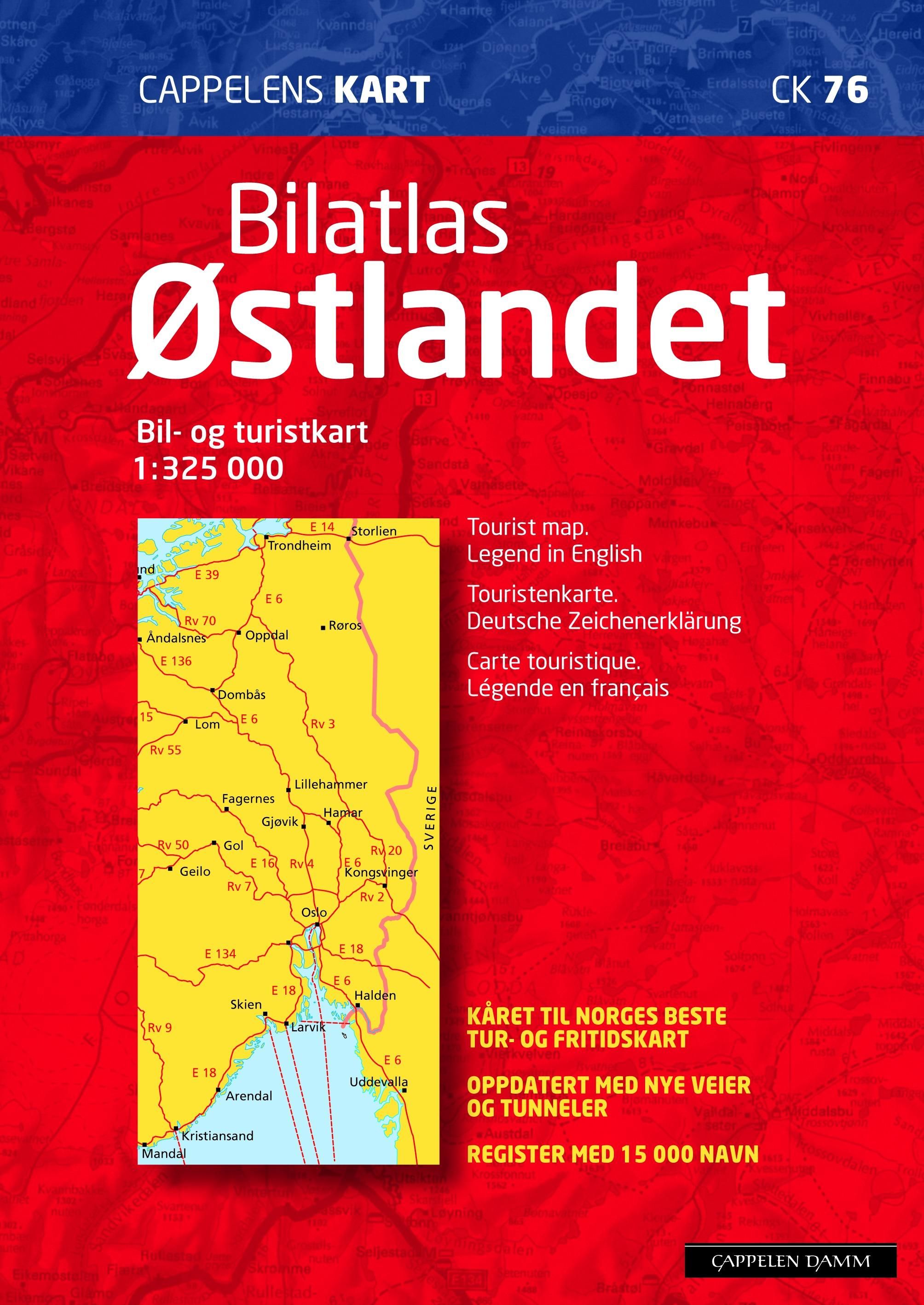 Bilatlas Østlandet - bil- og turistkart = tourist map = Touristenkarte = carte touristique