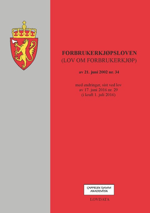 Forbrukerkjøpsloven - (lov om forbrukerkjøp) : av 21. juni 2002 nr. 34 : med endringer, sist ved lov av 17. juni 2016 nr. 29 (i kraft 1. juli 2016)