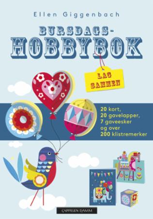 Bursdagshobbybok. 20 kort, 20 gavelapper, 7 gaveesker og 200 klistremerker