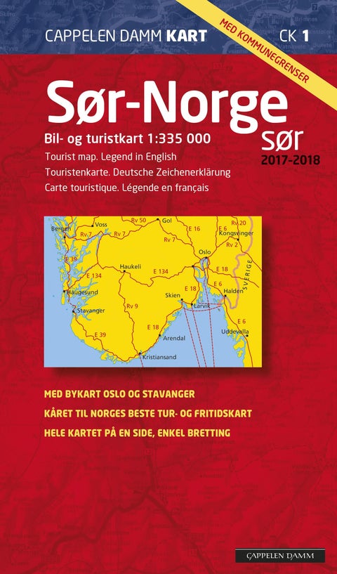 Sør-Norge sør 2017-2018 - bil- og turistkart = tourist map = Touristenkarte = carte touristique