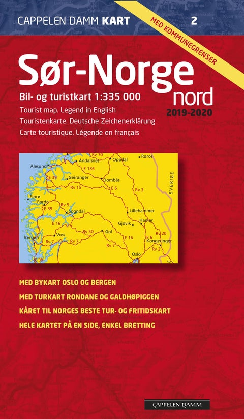 Sør-Norge nord 2019-2020 - bil- og turistkart = tourist map = Touristenkarte = carte touristique