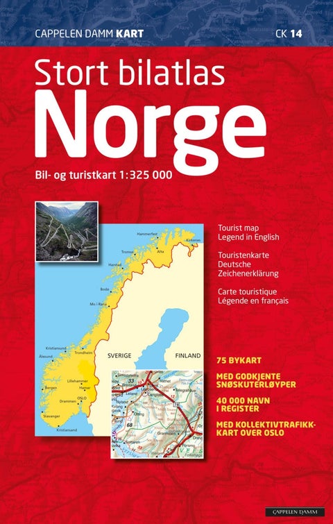 Stort bilatlas Norge - bil- og turistkart = tourist map = Touristenkarte = carte touristique