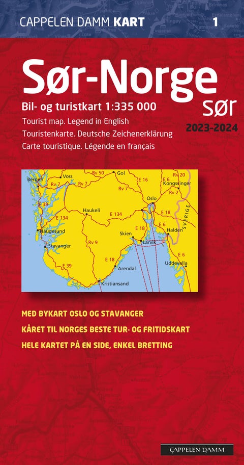 Sør-Norge sør 2023-2024 - bil- og turistkart = tourist map = Touristenkarte = carte touristique