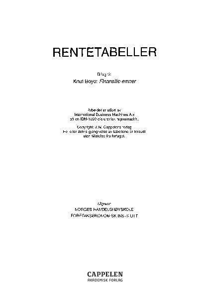 Rentetabeller - bilag til Knut Boye Finansielle emner