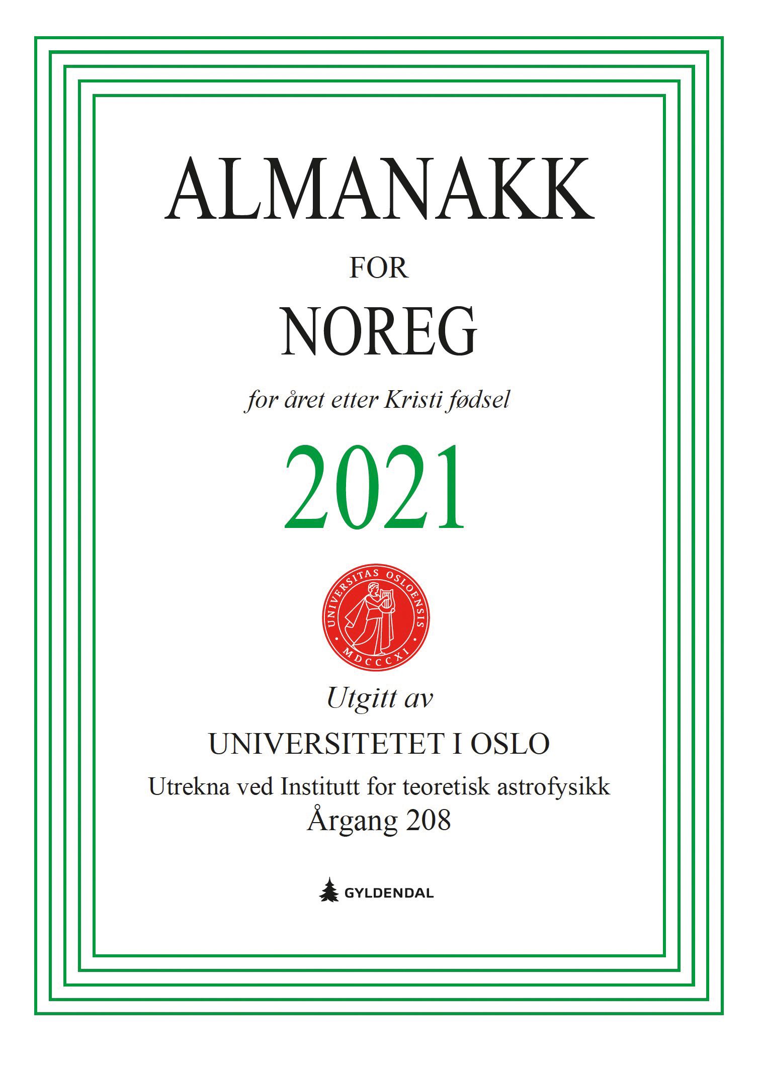 Almanakk for Noreg 2021 - for året etter Kristi fødsel