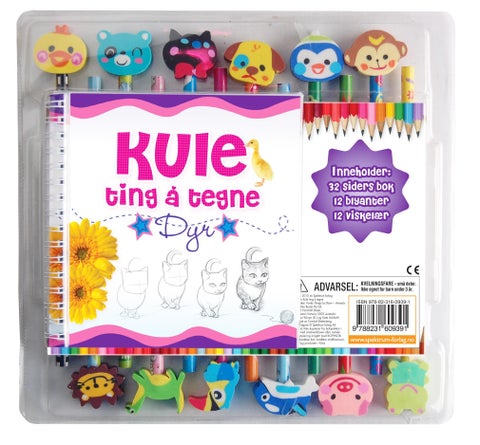 Kule ting å tegne. Dyr. 1 hefte. 12 blyanter med viskelær - dyr