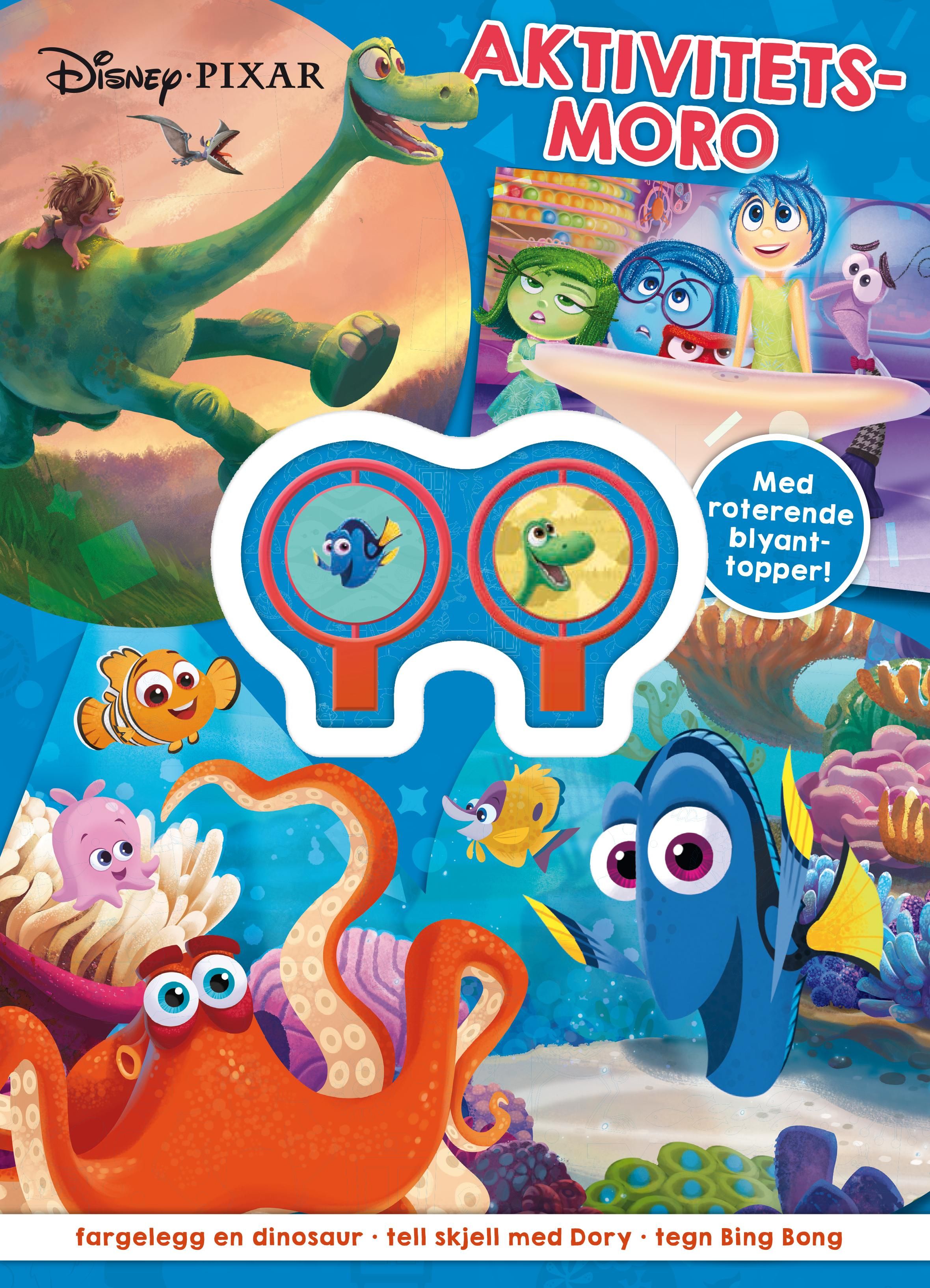 Aktivitetsmoro - fargelegg en dinosaur, tell skjell med Dory, tegn Sing Song