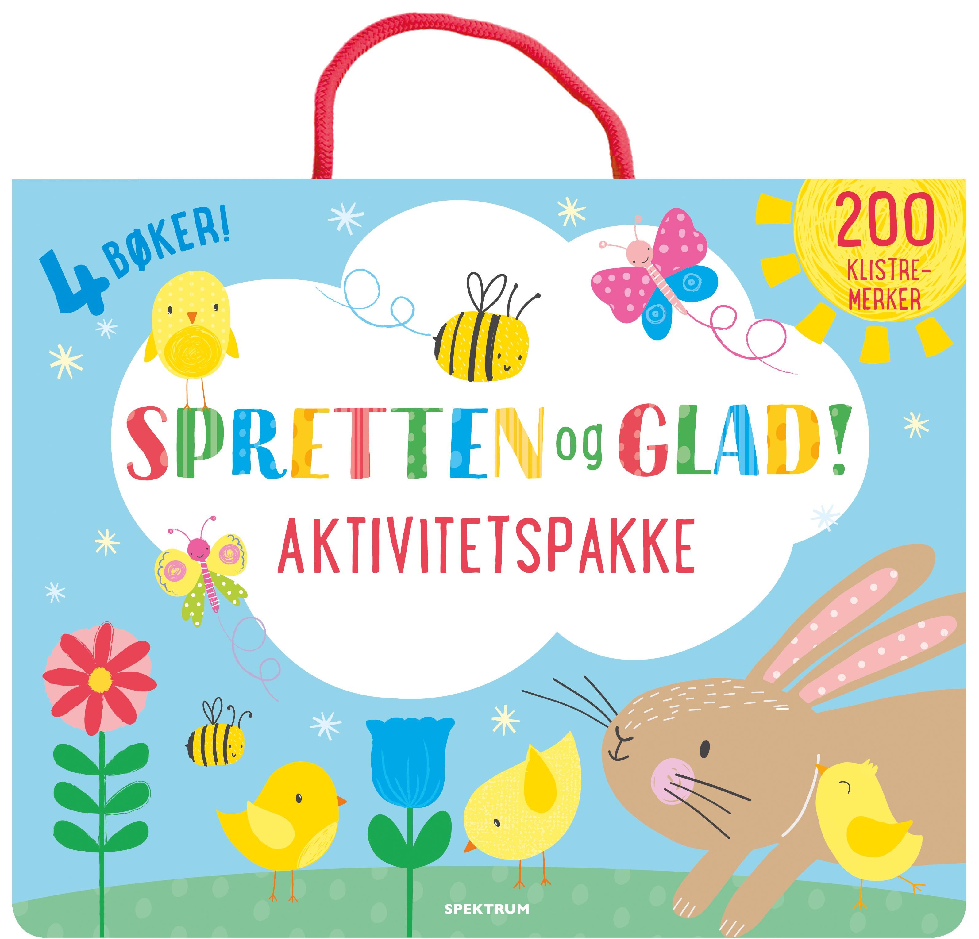 Spretten og glad! Aktivitetspakke med 4 aktivitetsbøker og 200 klistremerker
