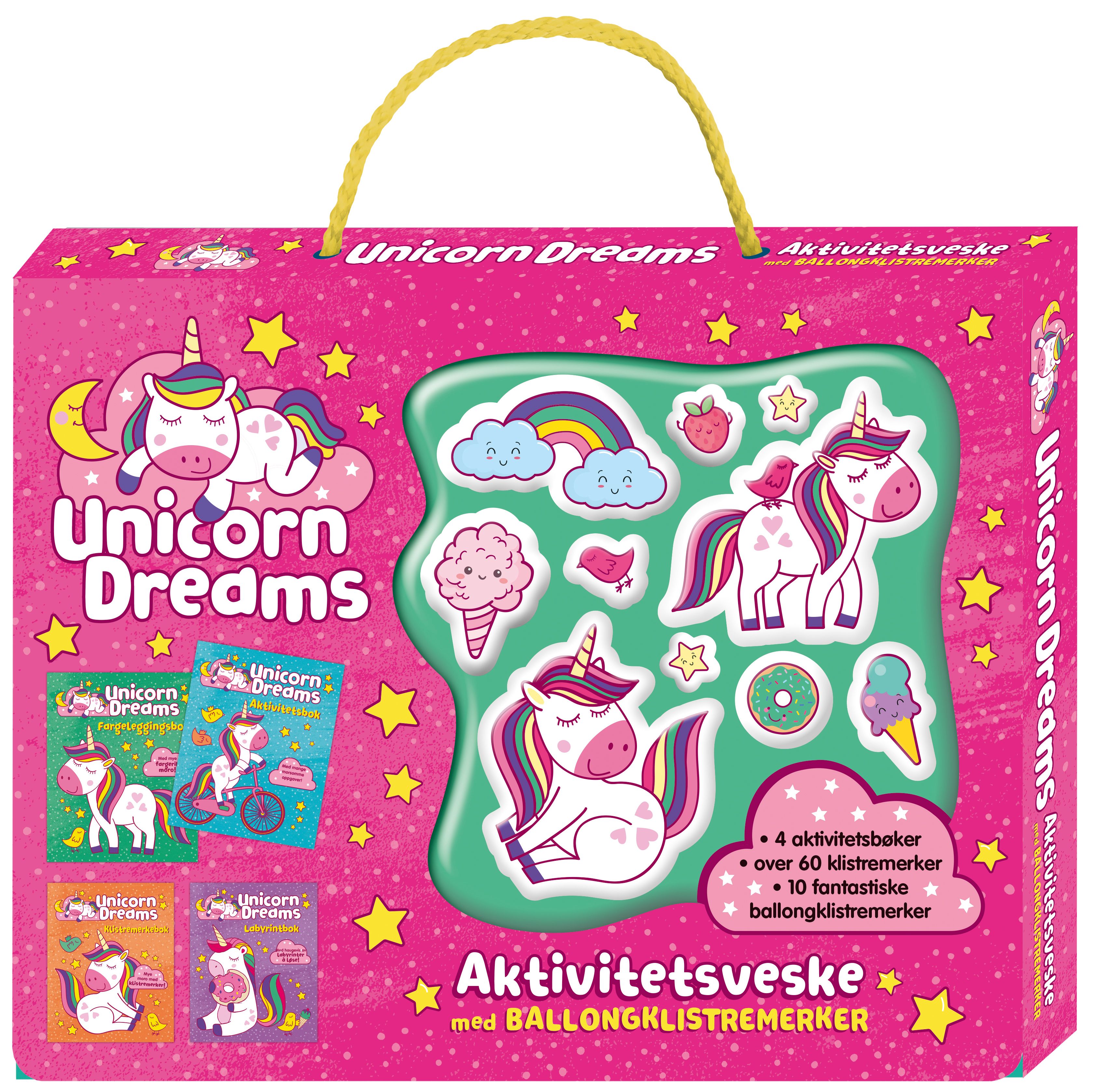 Unicorn dreams - aktivitetsveske med ballongklistremerker og 3 aktivitetsbøker