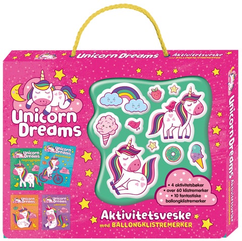 Unicorn dreams - aktivitetsveske med ballongklistremerker og 3 aktivitetsbøker