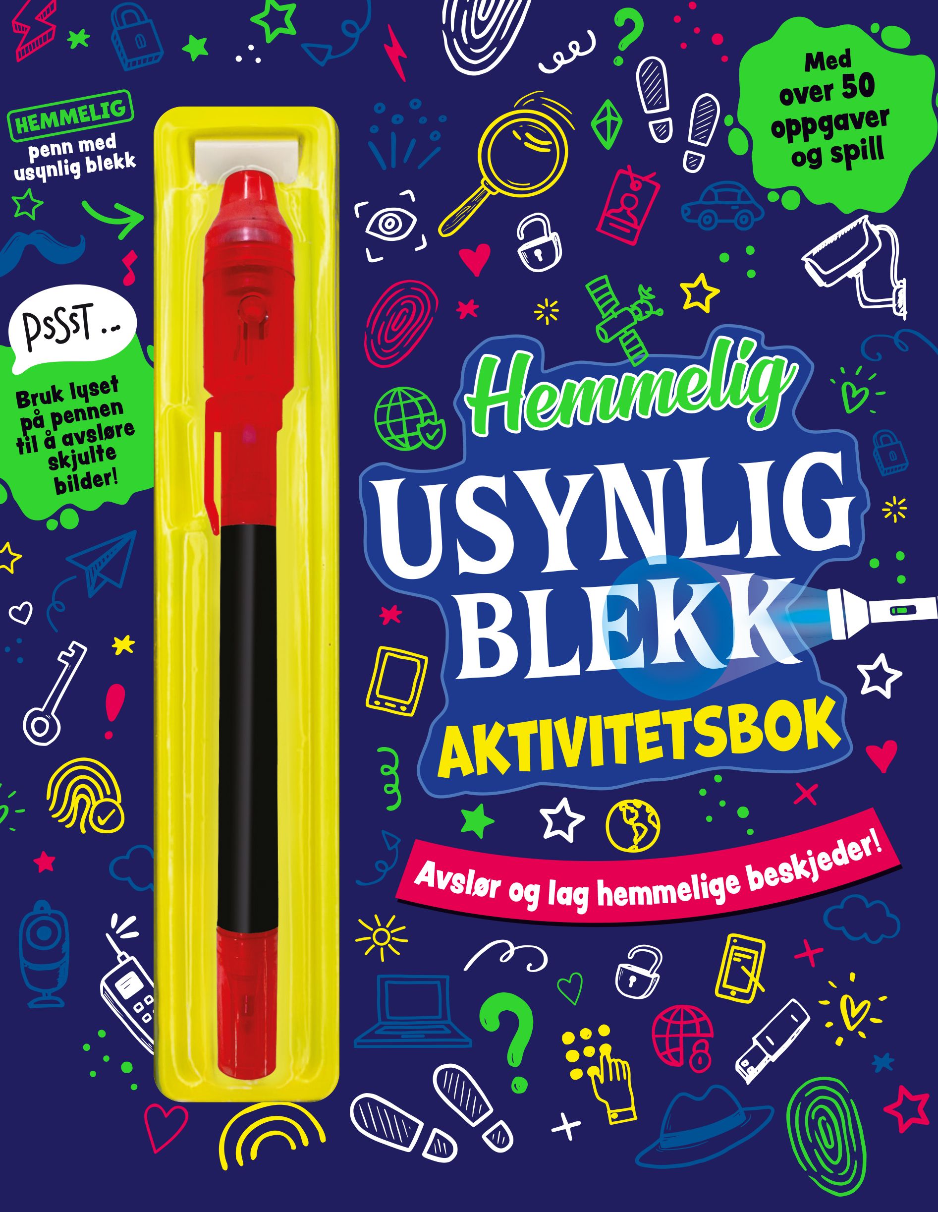 Hemmelig usynlig blekk aktivitetsbok - penn med lys og usynlig blekk