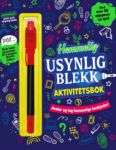 Hemmelig usynlig blekk aktivitetsbok - penn med lys og usynlig blekk