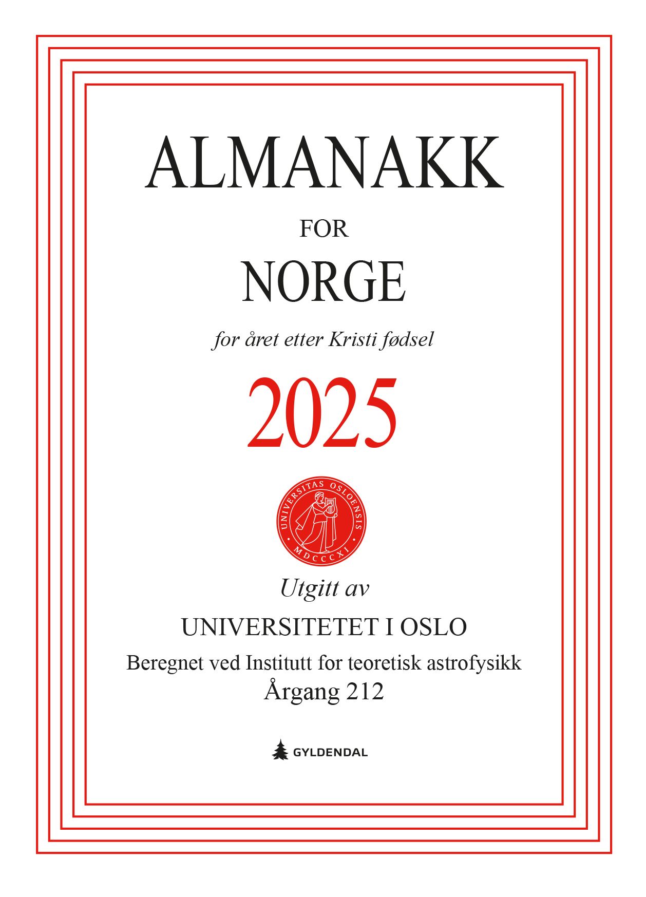 Almanakk for Norge 2025 - for året etter Kristi fødsel