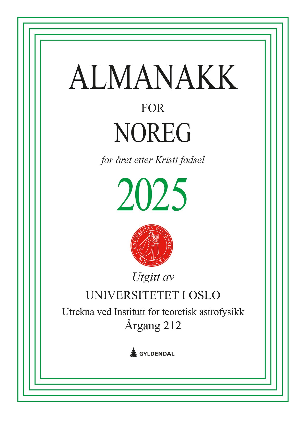 Almanakk for Noreg 2025 - for året etter Kristi fødsel