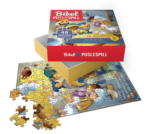 Bibelpuslespill. Den første julen. 48 brikker med bibelvers