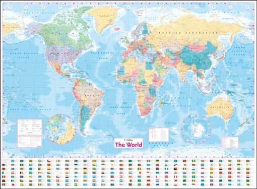 Collins world wall laminated map