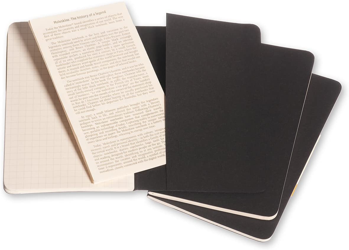 Moleskine Squared Cahier - Black Cover (3 Set)