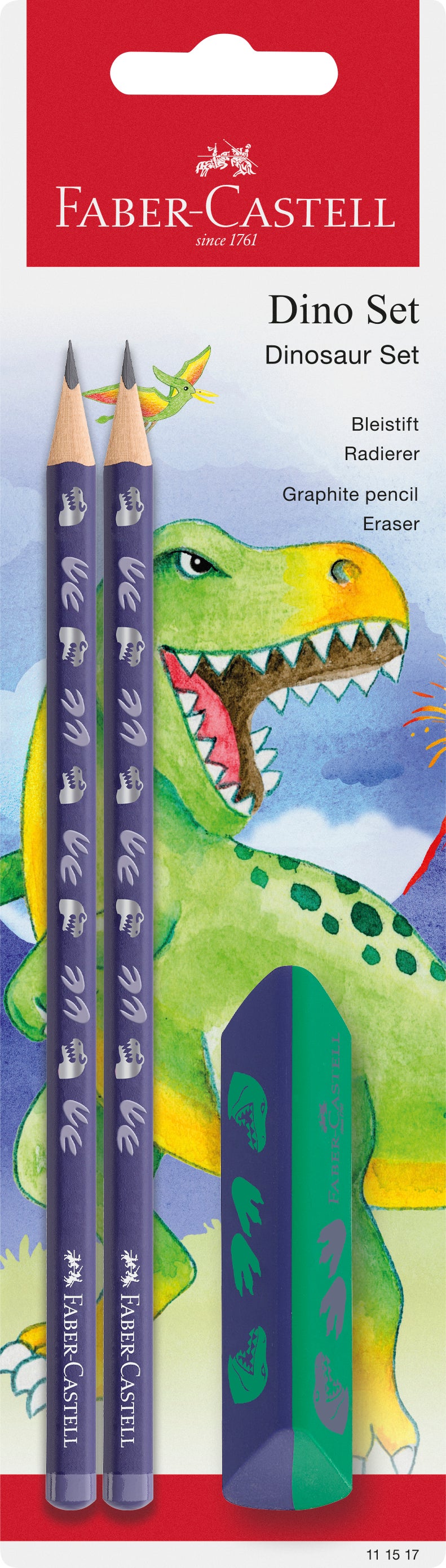 Blyantsett Dino 2 Blyanter 1 Viskelær