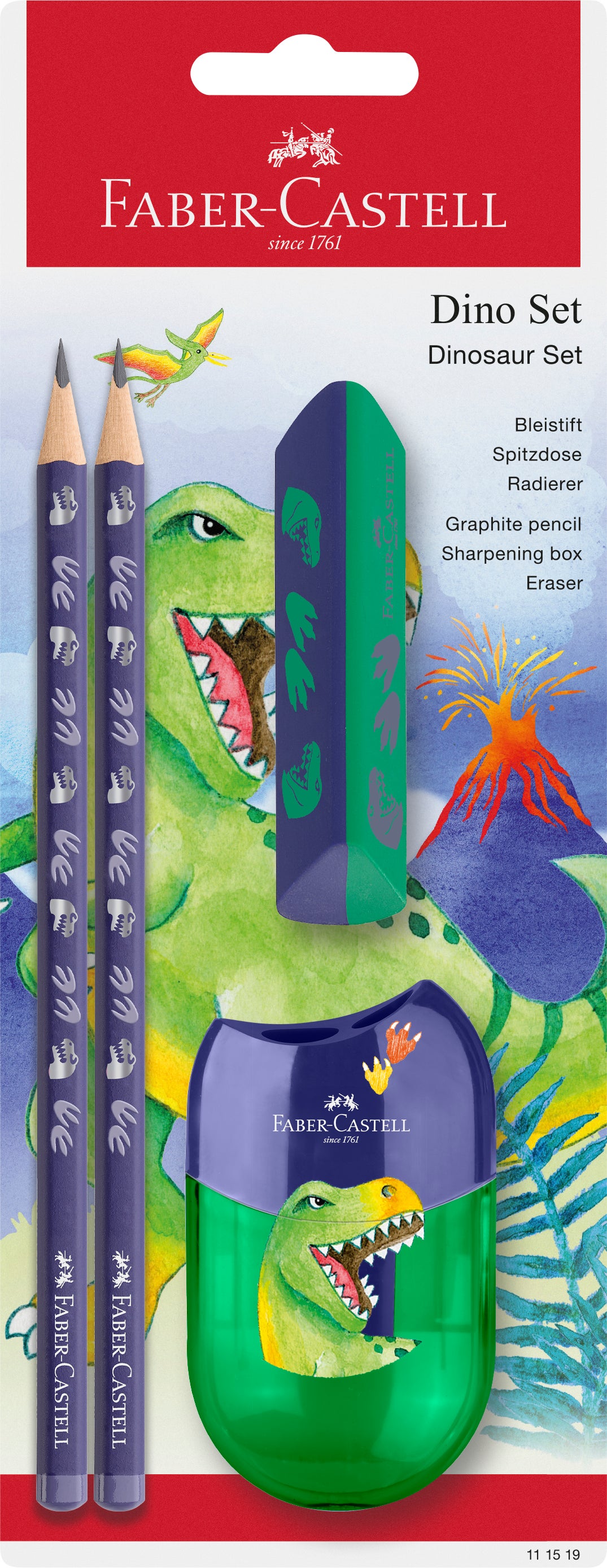 Blyantsett Dino Viskelær Spisser Blå