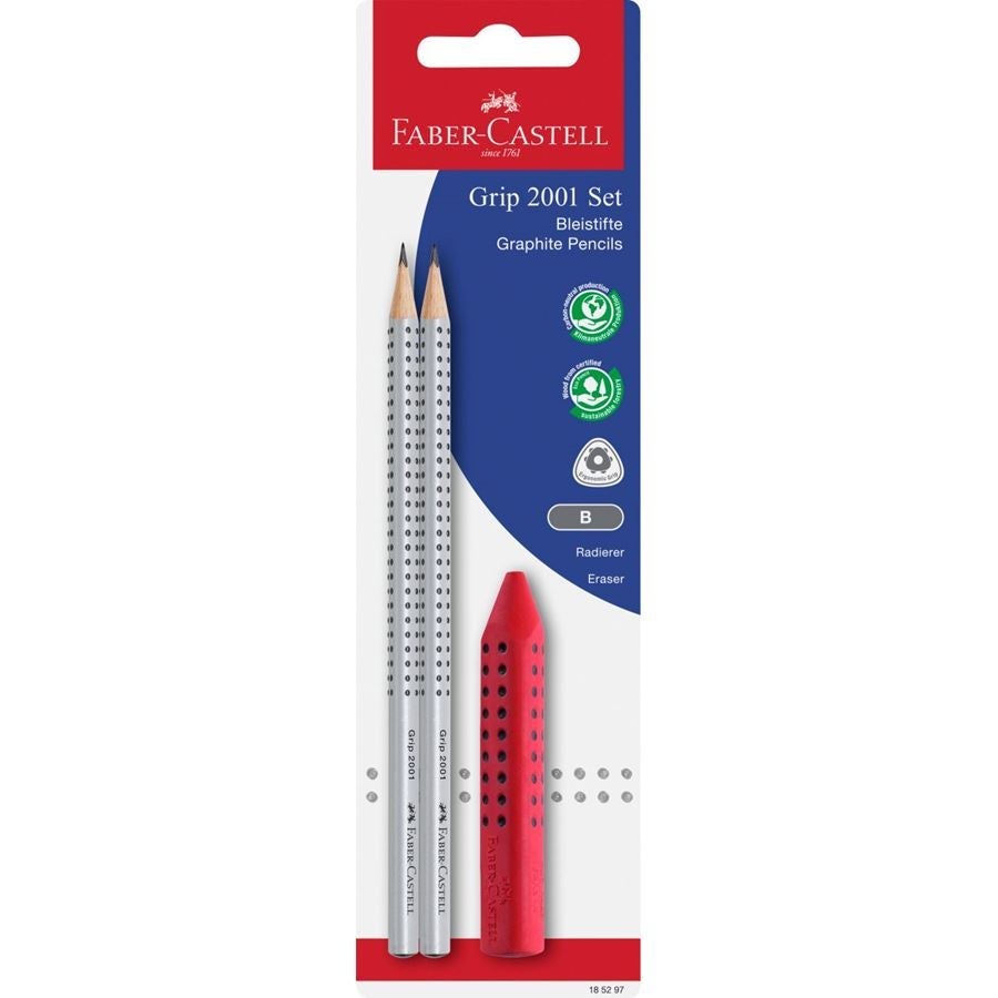 Blyantsett Faber Grip Grå M Viskelær