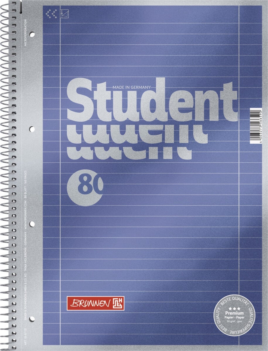 Spiralhefte Brunnen A4 90g 80 bl Linjer Blå