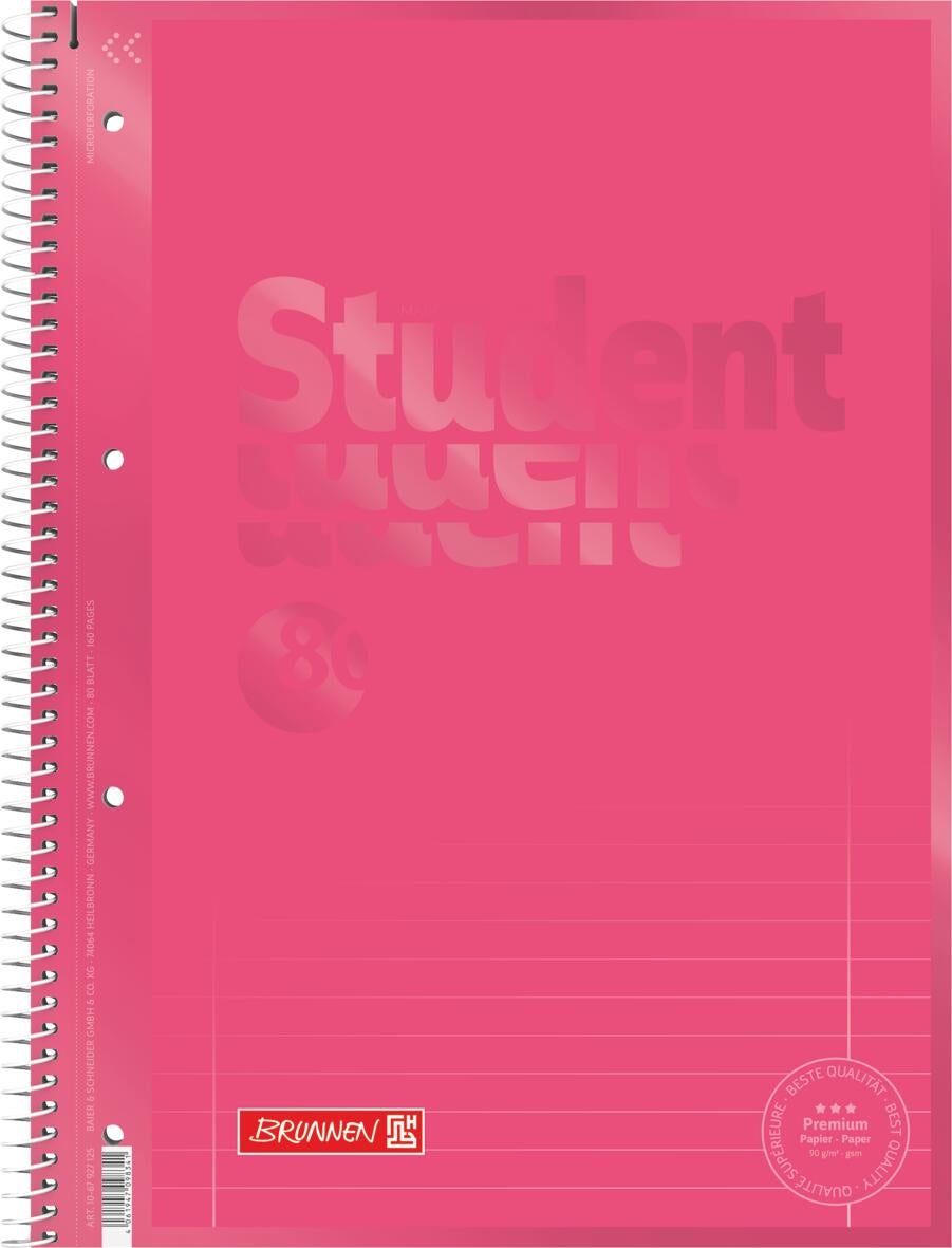 Spiralhefte Brunnen A4 90g Linjert Rosa Tulip