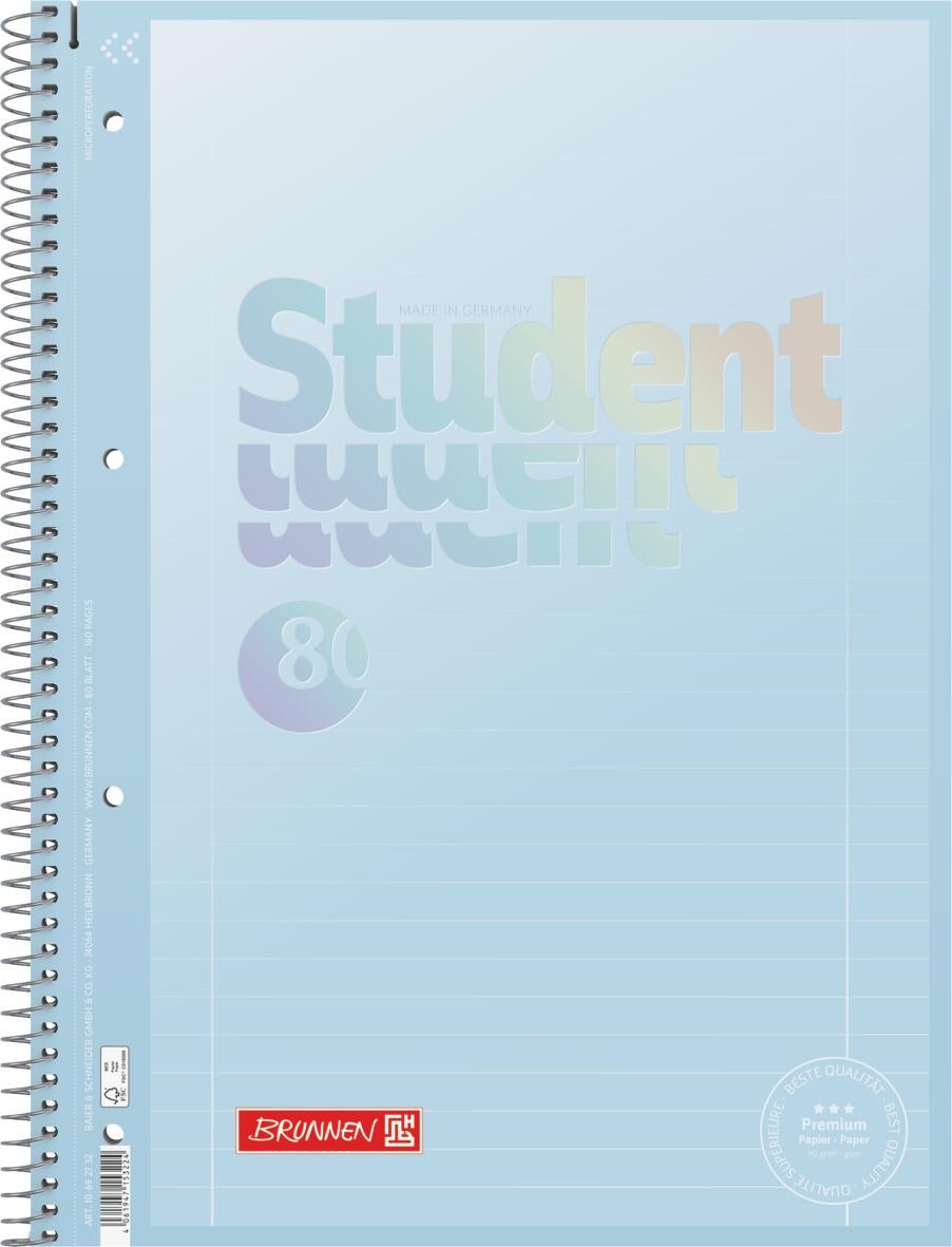 Spiralhefte Brunnen A4 90g Linjert Lyseblå