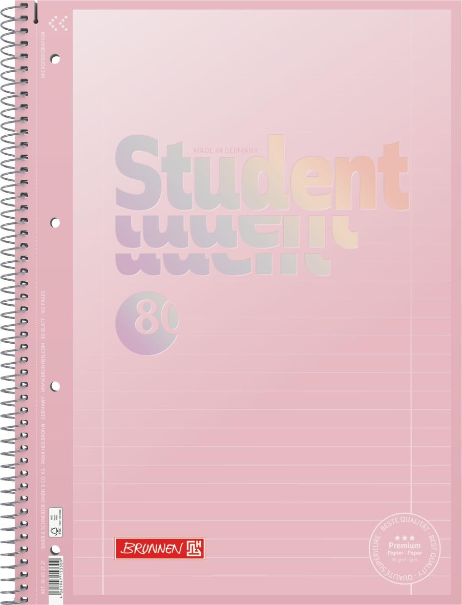 Spiralhefte Brunnen A4 90g Linjert Pastell Rosa
