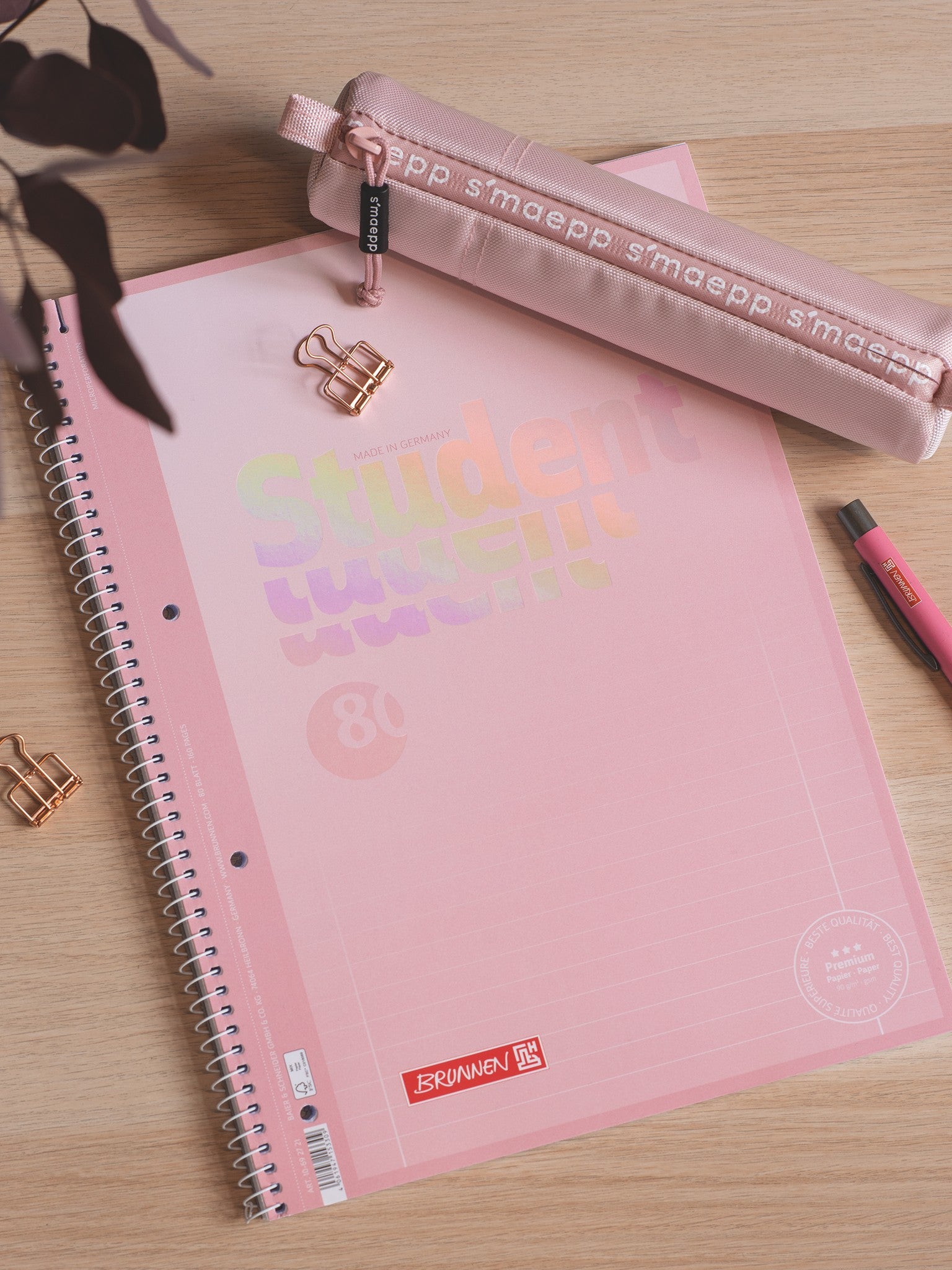 Spiralhefte Brunnen A4 90g Linjert Pastell Rosa