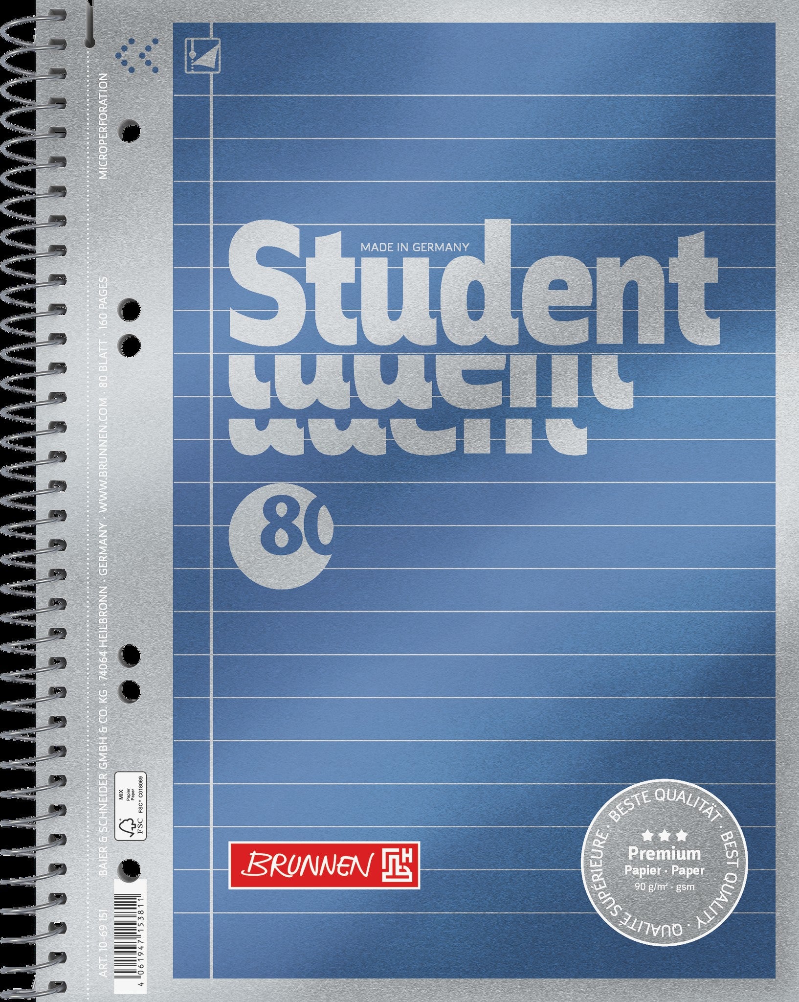 Spiralhefte Brunnen A5 90g 80 bl Linjer Blå