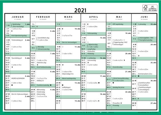 Veggkalender 2021 Kontorkalender enkel A4
