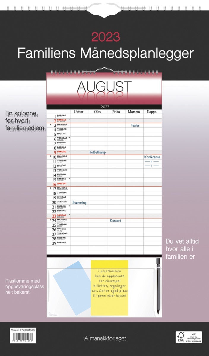 Kalender 2023 Familiens Månedsplanlegger