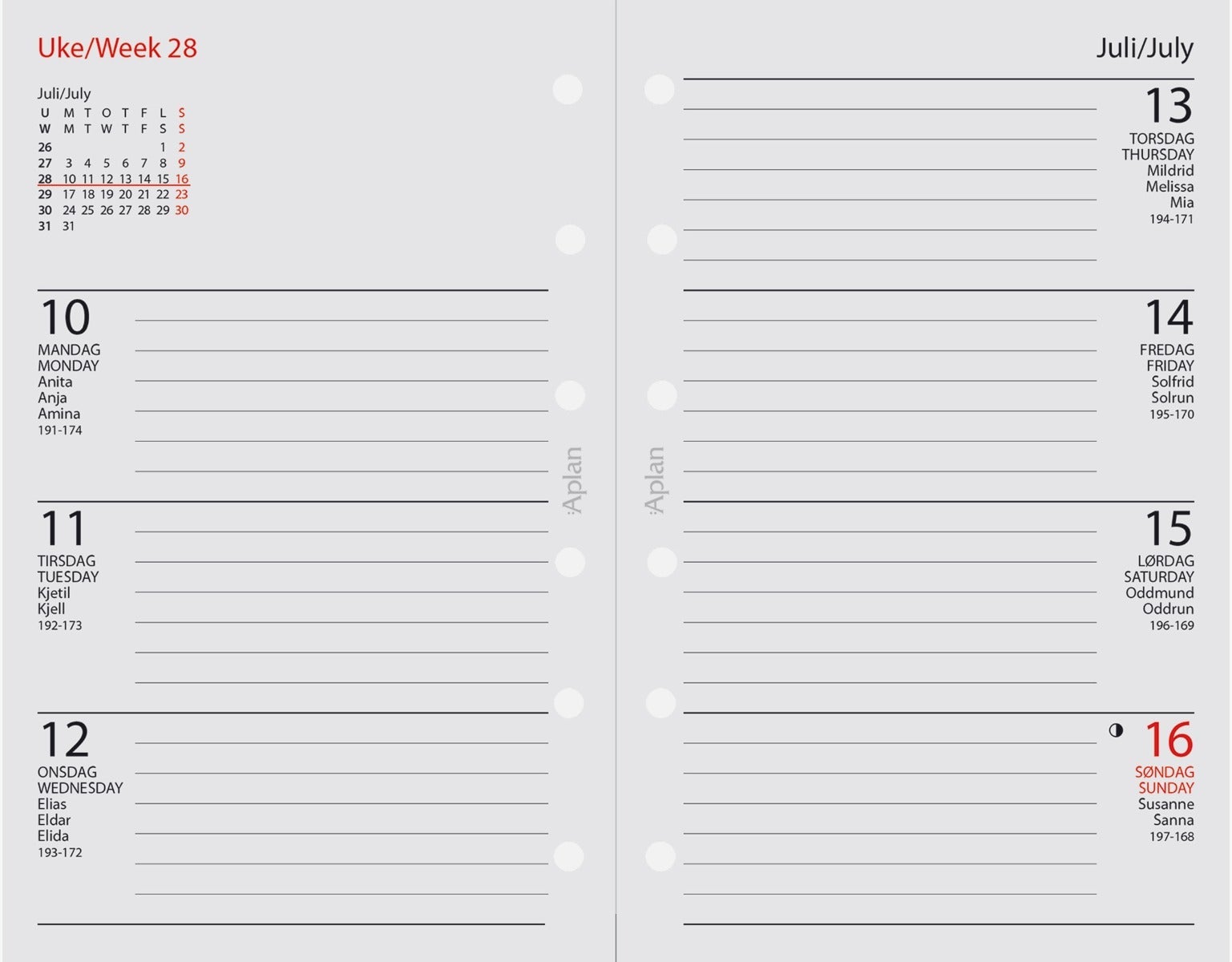 Aplan Student 24/25 Pocket Uke årssett