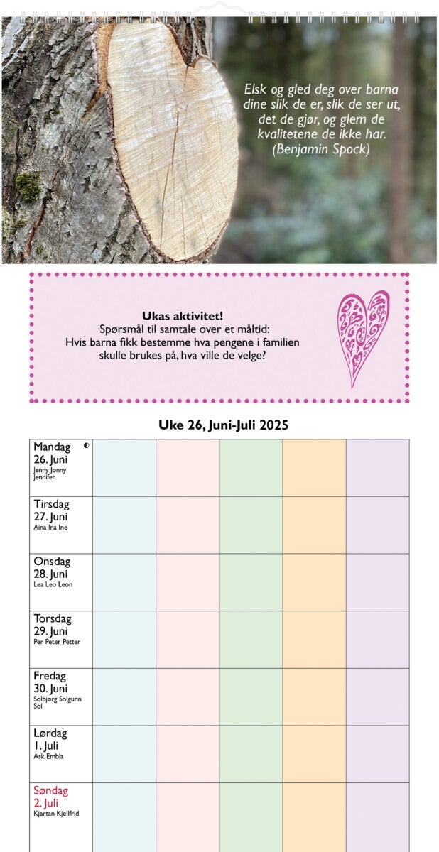 7.sans kalender 24/25 Familieplanlegger Inspirasjo