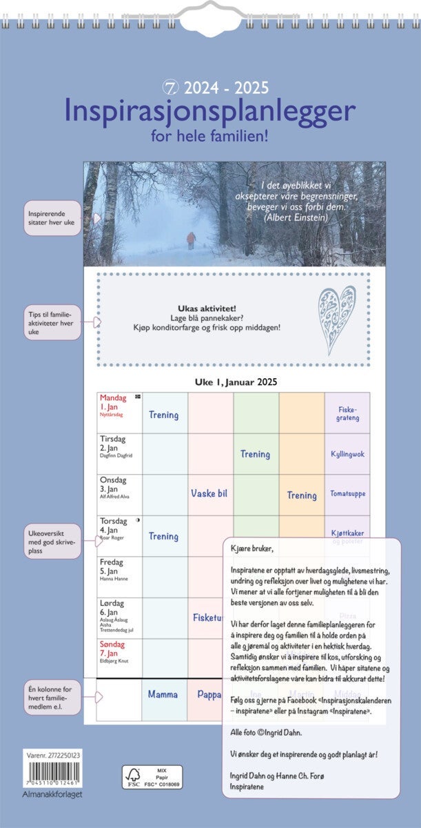 7.sans kalender 24/25 Familieplanlegger Inspirasjo