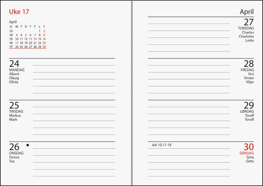 Kalender 2025 7.Sans Primo, Imitert Skinn Rød