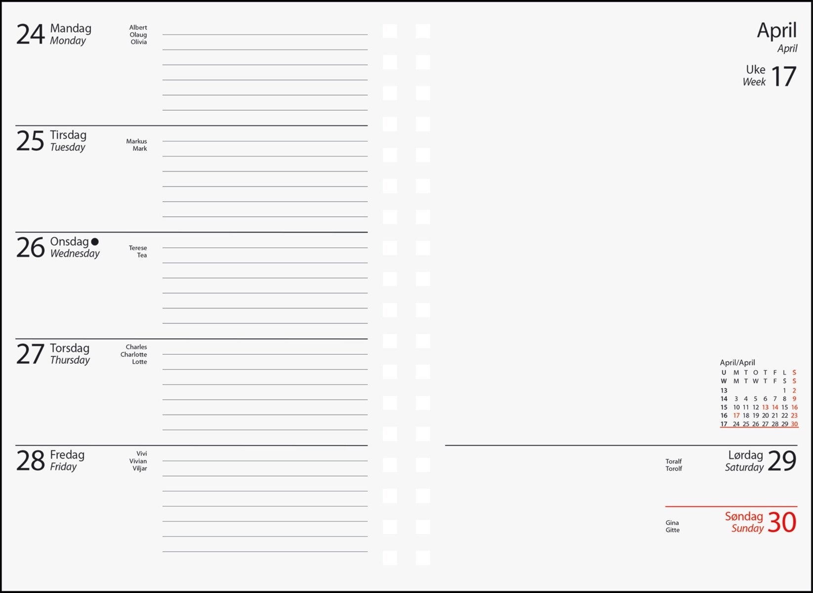 Kalender 2025 7.Sans Futurum Imitert Skinn Rød