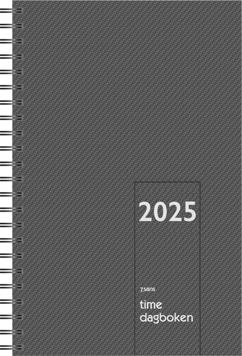 Kalender 2025 7.Sans Timedagboken Spiralisert Grå