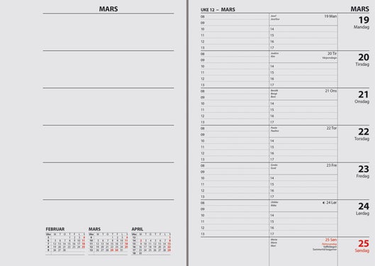 Kalender 2025 7.Sans Ukekalender Spiralisert Refil - Blå