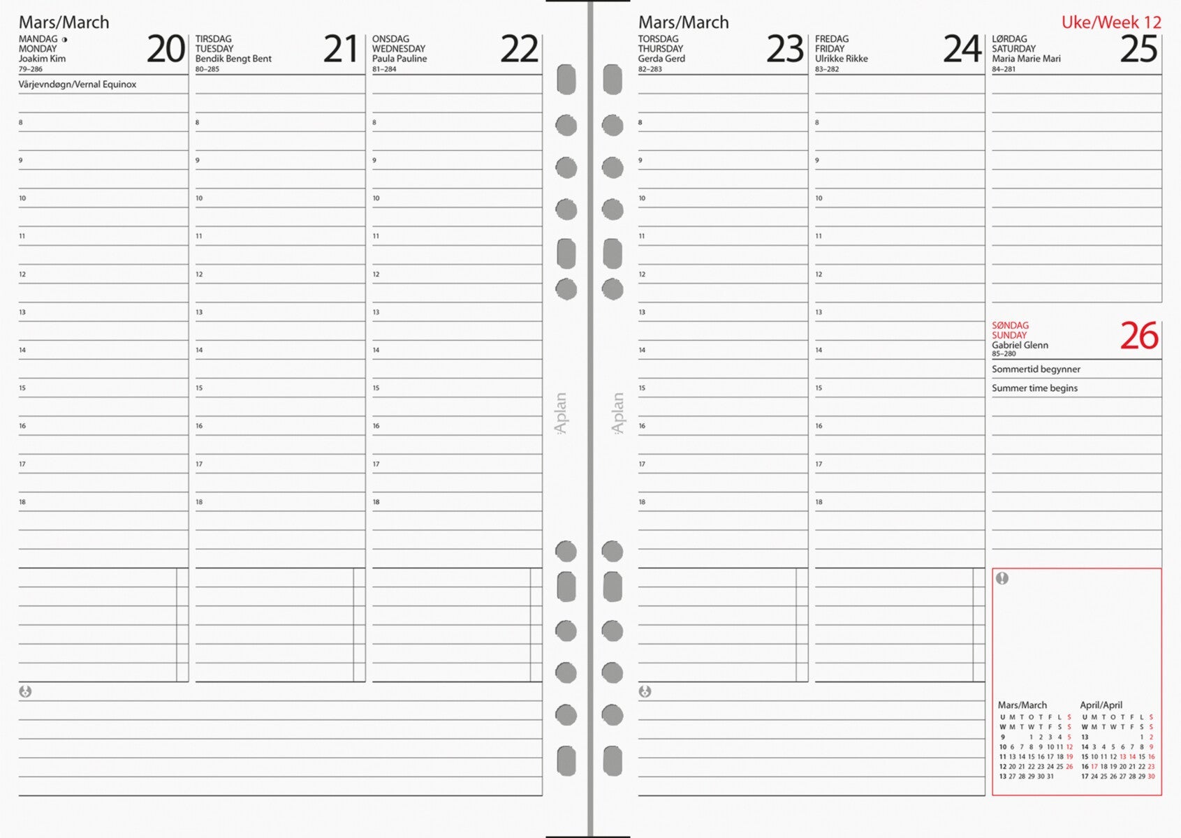 Kalender 2025 Aplan A5 Uke Årssett