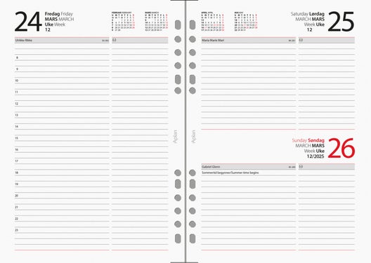 Kalender 2025 Aplan A5 Dag Årssett