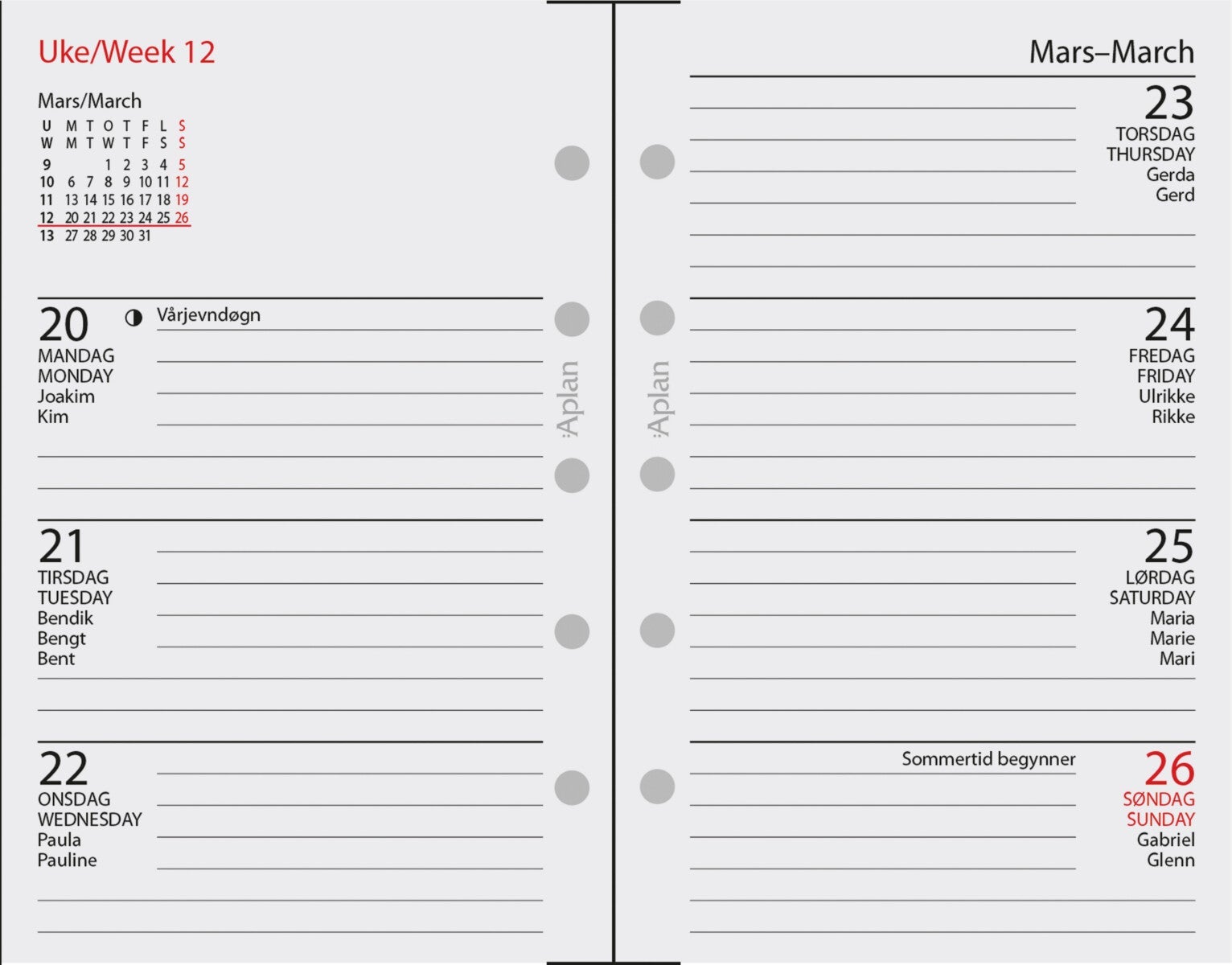 Kalender 2025 Aplan Mini Uke Årssett