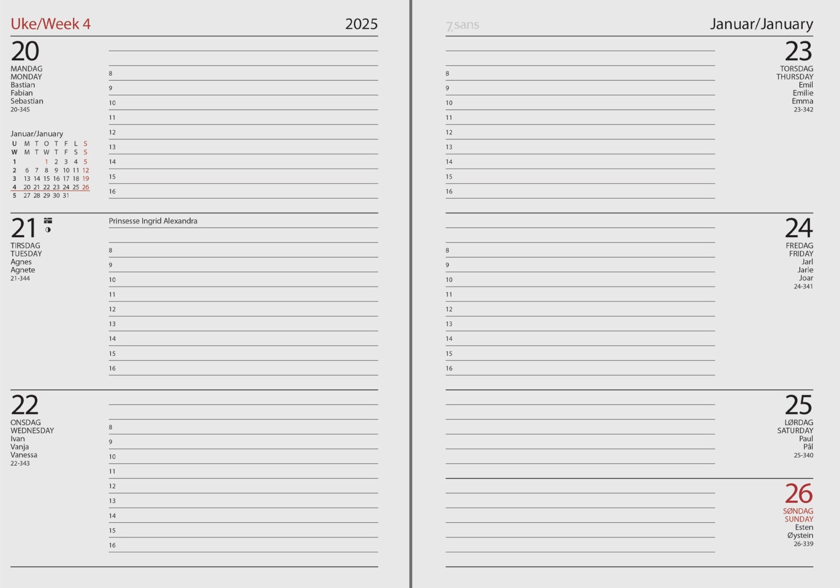 Kalender 2025 7.Sans Datum A5, Innbundet Plast - Sort