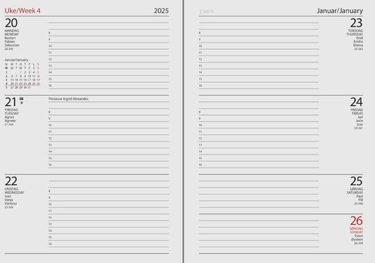 Kalender 2025 7.Sans Datum A5, Innbundet Plast - Sort