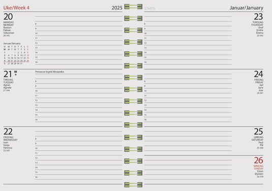 Kalender 2025 7.Sans Datum A5, Spiralisert Plast - Sort