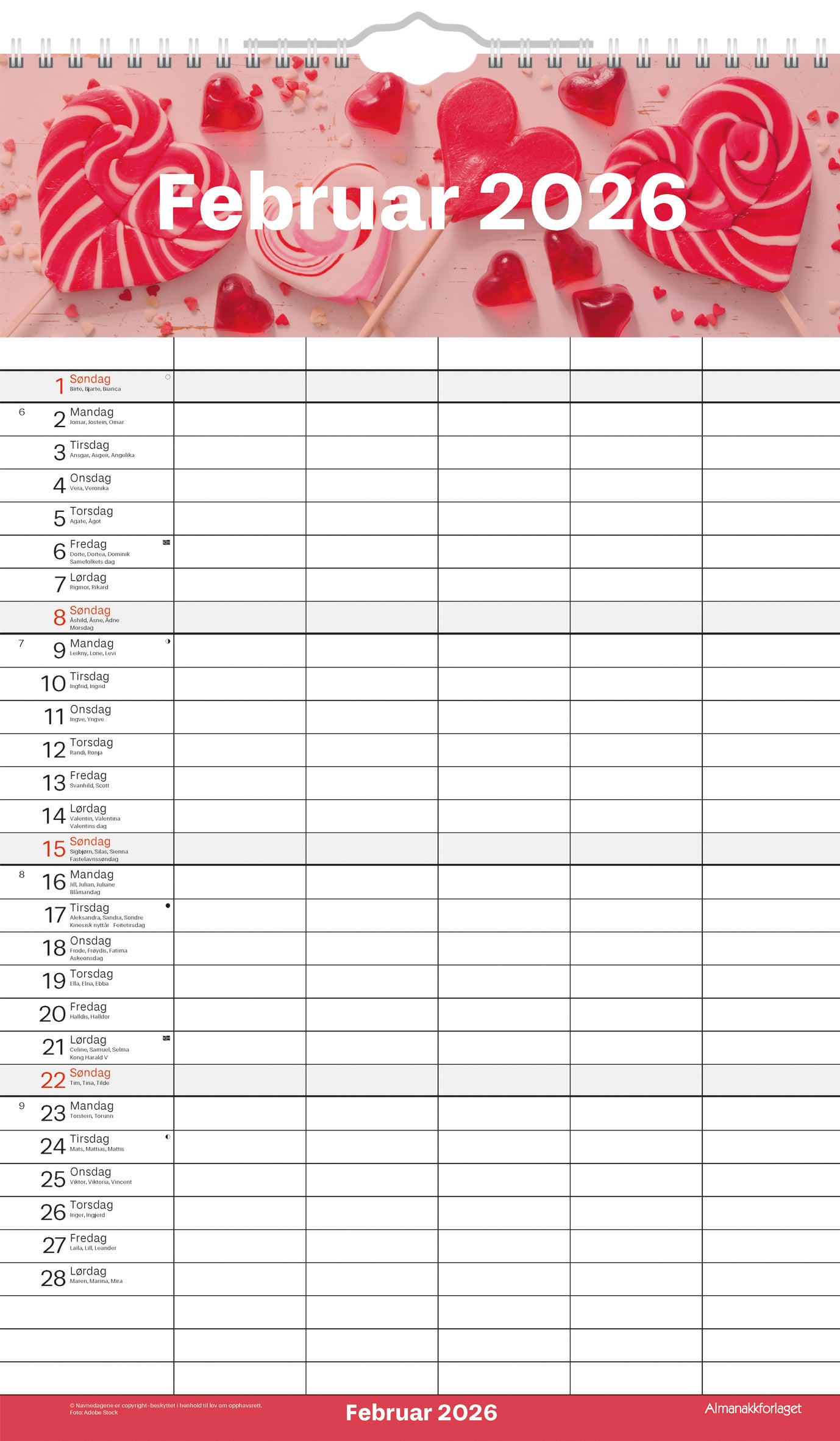 Kalender 2026 Familiens Månedsplanlegger