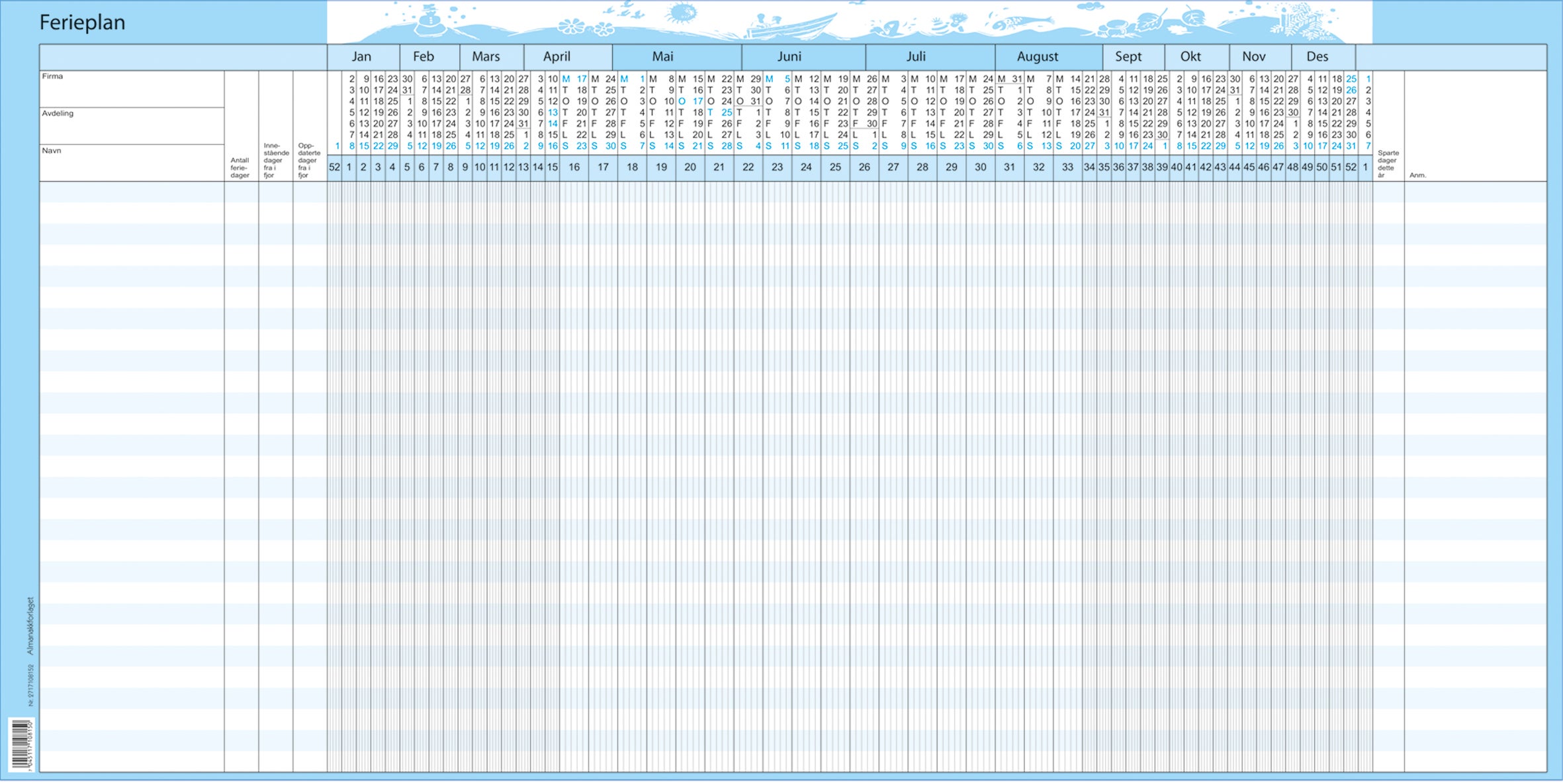 Kalender 2026 Ferieplan