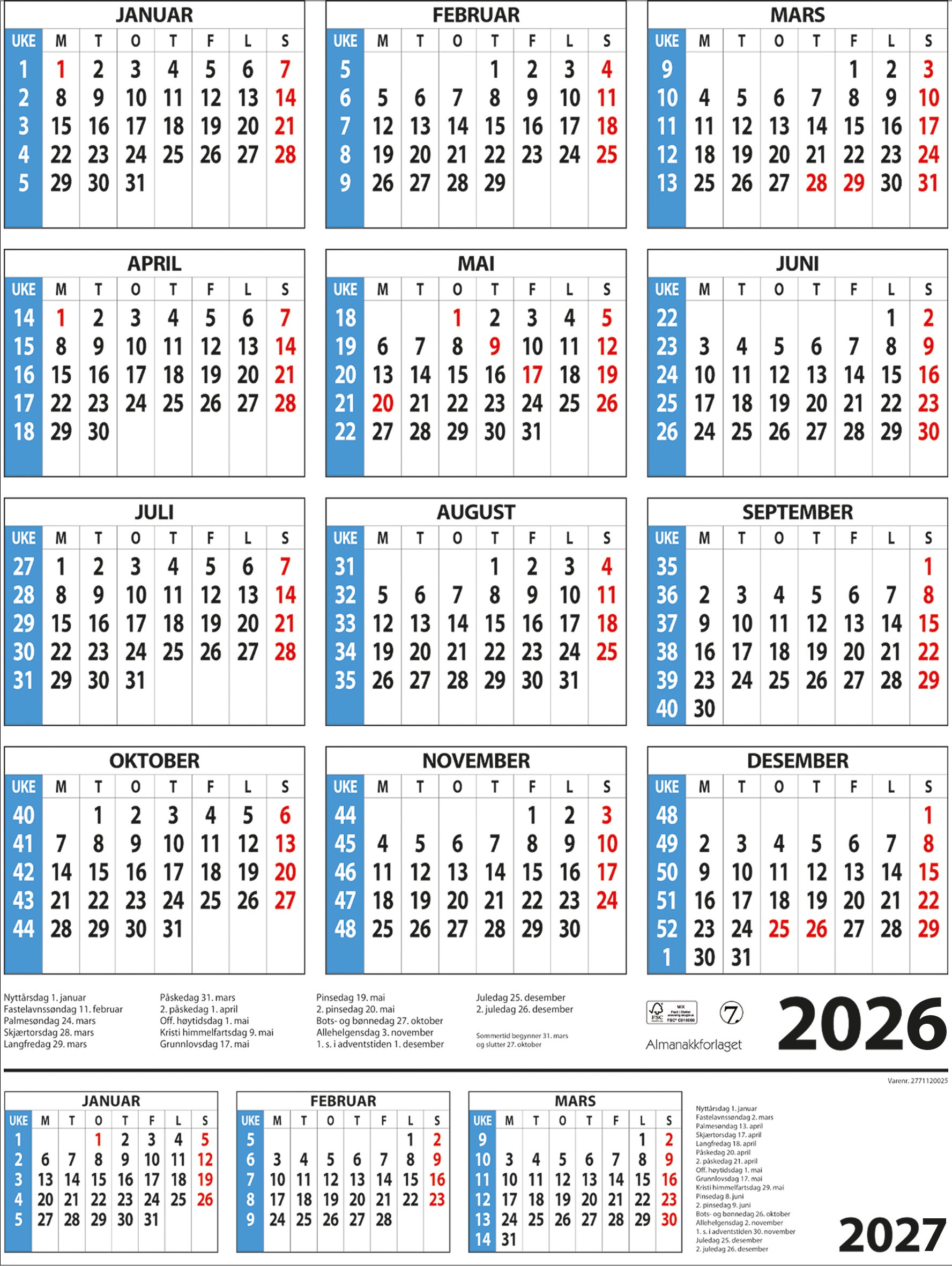 Kalender 2026 7.Sans Årskalender A2