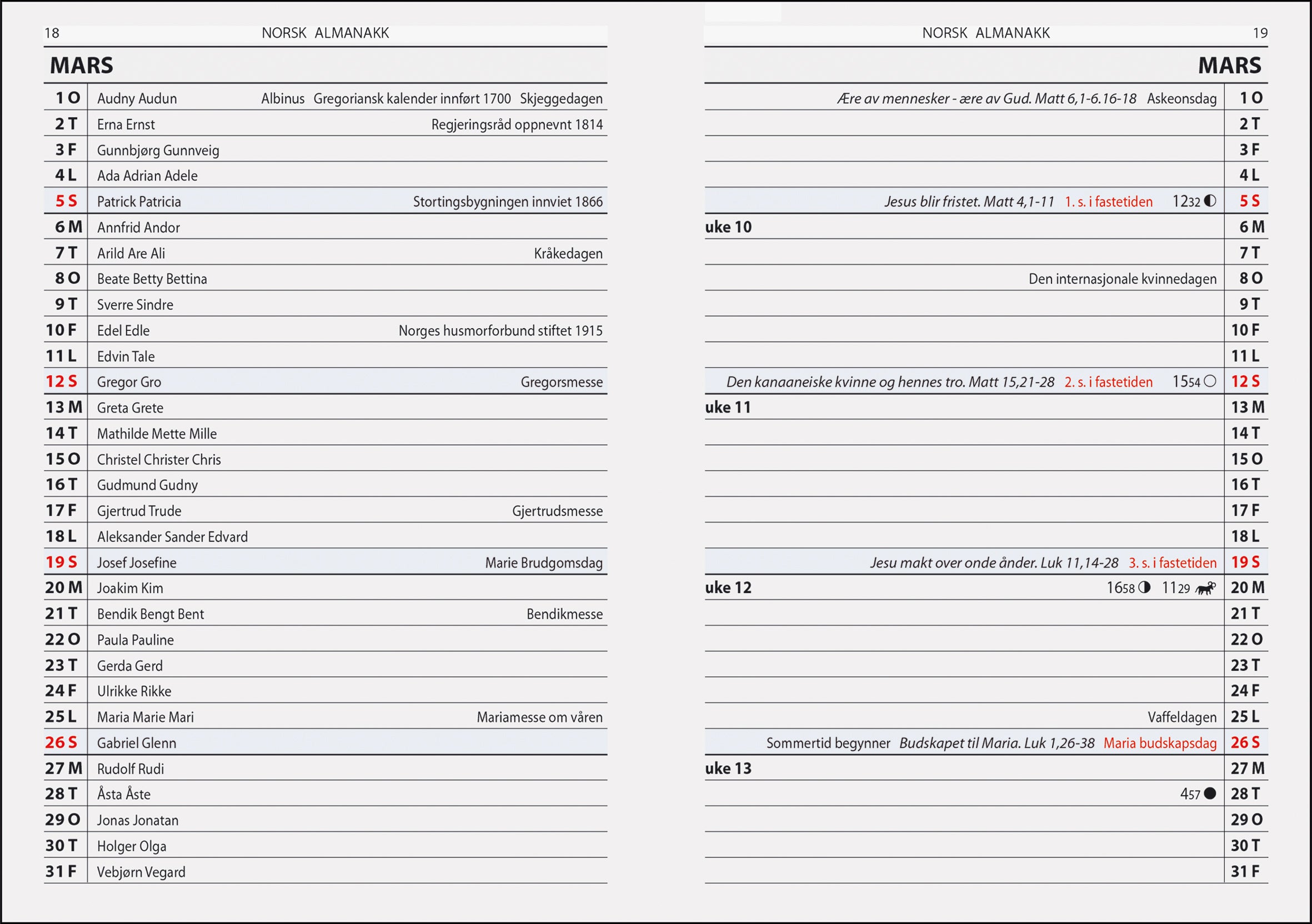 Kalender 2026 7.Sans  Norsk Almanakk