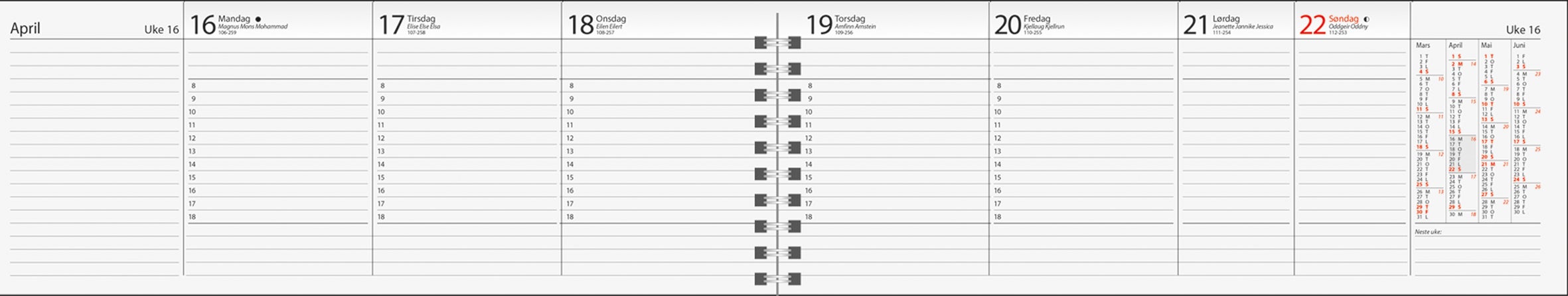 Kalender 2026 7.Sans Ukeplankalender